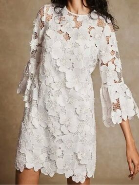 Mint Velvet White Floral Lace Mini Dress-White